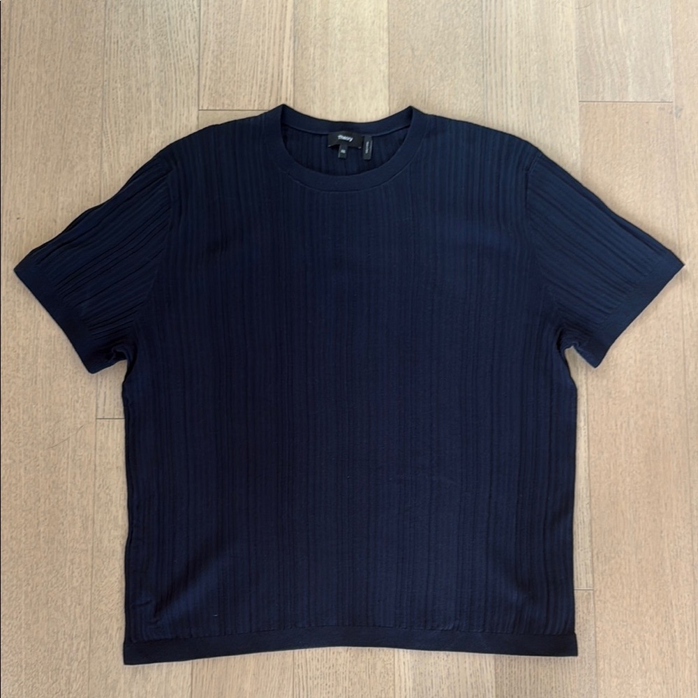 Theory Navy Blue Textured Rib Knit T-Shirt Size XXL